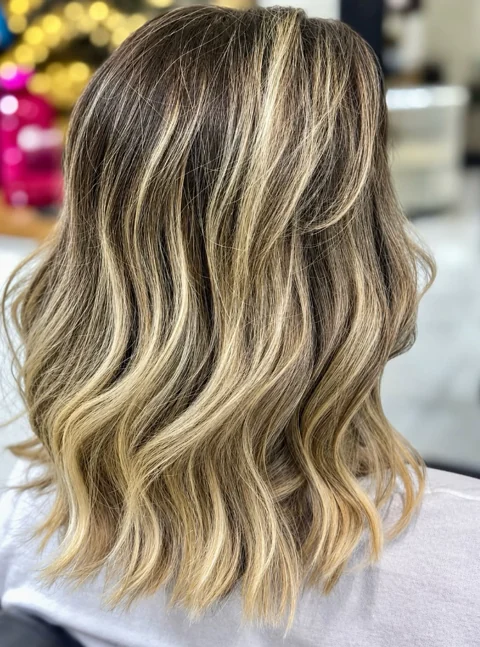 Loiro com mechas iluminadas e ondas